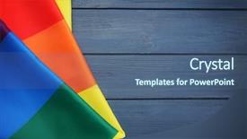  Presentation with gay flag - PPT theme having free conflict - rainbow gay flag on wooden background and a ocean colored foreground
