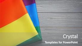  Presentation with gay rainbow flag - Presentation featuring free conflict - rainbow gay flag on wooden background and a gray colored foreground
