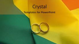  Presentation with gay rainbow flag - Theme having free conflict - two wedding rings on rainbow background and a gold colored foreground