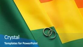  Presentation with gay rainbow flag - Amazing slide deck having free conflict - two wedding rings on rainbow backdrop and a ocean colored foreground