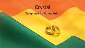  Presentation with gay rainbow flag - Slide deck with free conflict - two wedding rings on rainbow background and a  colored foreground