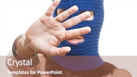  Presentation with lawyer client meeting wearing mask - PPT theme consisting of free conflict - woman wearing balaclava or mask background and a  colored foreground