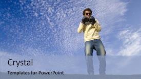  Presentation with nature - Slides consisting of free conflict - young man enjoying nature background and a light blue colored foreground