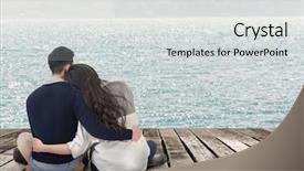  Presentation with hug - Theme with free construction - asian young couple sit background and a light gray colored foreground