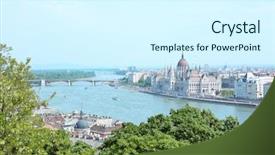  Presentation with landscape - Presentation theme enhanced with free construction - big city landscape background and a cool aqua colored foreground