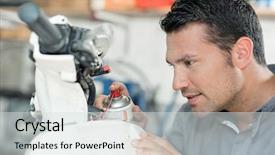  Presentation with lubricant - PPT theme featuring free construction - mechanic spraying lubricant background and a light gray colored foreground