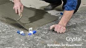  Presentation with free - PPT theme having free construction - tiler installing leveling system background and a gray colored foreground