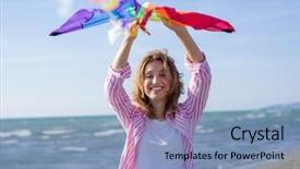  Presentation with cruise ship - Colorful slide set enhanced with free cruise ship - beautiful young woman holding backdrop and a  colored foreground