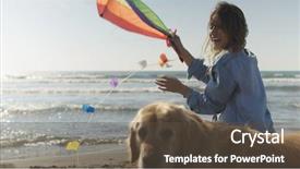  Presentation with guide dog helping blind woman - Colorful PPT layouts enhanced with free cruise ship - beautiful young woman with dog backdrop and a tawny brown colored foreground