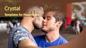  Presentation with kissing booth - PPT layouts enhanced with free culture diversity - homosexual couple talking a selfie background and a tawny brown colored foreground