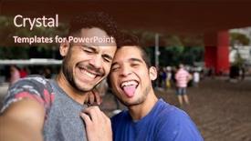  Presentation with culture diversity - Beautiful PPT layouts featuring free culture diversity - homosexual couple talking a selfie backdrop and a wine colored foreground