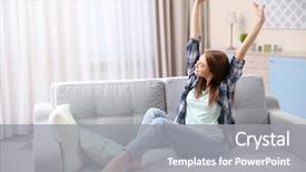  Presentation with swimming beautiful girl swims underwater - PPT layouts consisting of free curtain - beautiful girl relaxing on couch background and a gray colored foreground