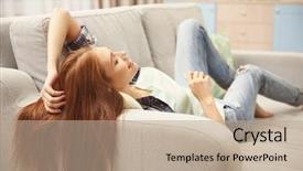  Presentation with theripist couch - Beautiful slides featuring free curtain - beautiful girl relaxing on couch backdrop and a  colored foreground
