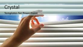  Presentation with curtain - Slides having free curtain - hand open the jalousie element background and a light blue colored foreground