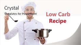  Presentation with fat low carb keto ketogenic - Colorful slide deck enhanced with free healthcare templates - chef holding ladle and saucepan backdrop and a white colored foreground