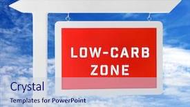  Presentation with pointer - Slide deck with free healthcare templates - low-carb zone text on wooden background and a light blue colored foreground