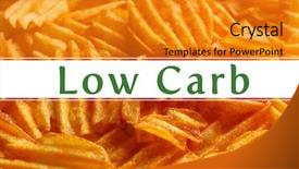  Presentation with potato chips - Slide deck with free healthcare templates - text low carb on potato background and a gold colored foreground