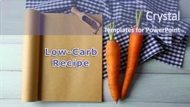  Presentation with recipe book - Audience pleasing PPT theme consisting of free healthcare templates - text low-carb recipe in recipe backdrop and a ocean colored foreground