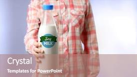  Presentation with soy milk - Presentation design featuring woman holding bottle of soy milk on color background background and a coral colored foreground