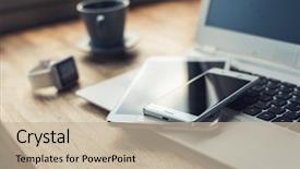  Presentation with digital communications - Audience pleasing slide deck consisting of free digital communications - smart phone on the table backdrop and a mint green colored foreground