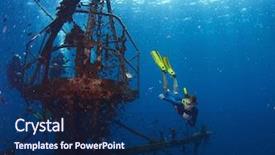  Presentation with ship - Audience pleasing slide deck consisting of free diver exploring the ship backdrop and a navy blue colored foreground