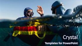  Presentation with signal - Colorful PPT layouts enhanced with free diver showing ok signal backdrop and a navy blue colored foreground