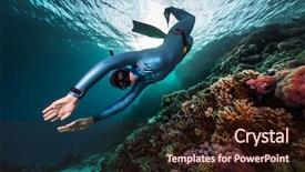  Presentation with sea coral - Beautiful PPT theme featuring free diver swimming underwater backdrop and a wine colored foreground