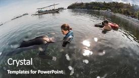  Presentation with divers - Slide set featuring free divers training in low background and a dark gray colored foreground