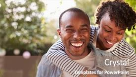  Presentation with african american black couple - Theme featuring free diversity - laughing young black couple piggyback background and a coral colored foreground