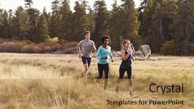  Presentation with running - PPT layouts with free diversity - man and two women running background and a coral colored foreground