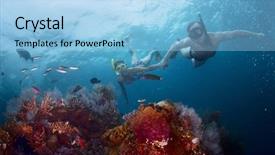  Presentation with corral reef - Audience pleasing presentation theme consisting of free diving - couple snorkeling over coral reef backdrop and a light blue colored foreground