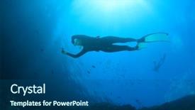  Presentation with swimming - Audience pleasing presentation theme consisting of free diving - freediver apnea swimming underwater backdrop and a ocean colored foreground