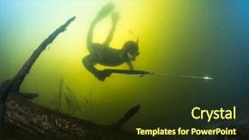  Presentation with underwater - Colorful slide set enhanced with free diving - man swimming underwater with spear backdrop and a tawny brown colored foreground