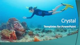  Presentation with sea coral - Colorful presentation design enhanced with free diving - young lady finning backdrop and a  colored foreground
