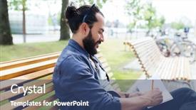  Presentation with man sitting bench - Slide set consisting of free eastern europe - lifestyle creativity freelance inspiration background and a  colored foreground