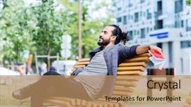  Presentation with man sitting bench - Theme featuring free eastern europe - lifestyle creativity freelance inspiration background and a coral colored foreground