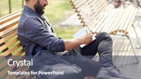  Presentation with man sitting bench - PPT theme enhanced with free eastern europe - lifestyle freelance inspiration and people background and a ocean colored foreground