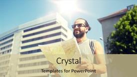  Presentation with city map - Beautiful presentation design featuring free eastern europe - travel tourism backpacking and people backdrop and a  colored foreground