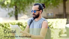  Presentation with city map - Colorful PPT theme enhanced with free eastern europe - travel tourism backpacking and people backdrop and a  colored foreground