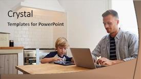  Presentation with computers - Slides featuring free education - father and son using computers background and a lemonade colored foreground