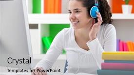  Presentation with teen girl - Beautiful slides featuring free education - teen girl doing her homework backdrop and a light gray colored foreground