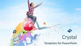  Presentation with free - Colorful theme enhanced with free education - young woman in casual backdrop and a sky blue colored foreground