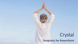  Presentation with clear sunny day rural landscape - Cool new presentation theme with free elderly - casual senior woman with arms backdrop and a  colored foreground