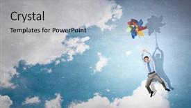  Presentation with flying - Amazing theme having free electricity - young happy businessman flying backdrop and a light gray colored foreground