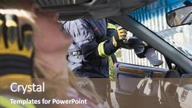  Presentation with firefighters - Beautiful slides featuring free emergency - firefighters helping an injured woman backdrop and a violet colored foreground