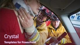  Presentation with firefighters - Presentation theme having free emergency - firefighters helping an injured woman background and a tawny brown colored foreground