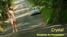  Presentation with couples hiking - Slide deck featuring free emergency - pretty girl hitching hiking background and a  colored foreground