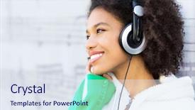  Presentation with afro - Presentation design enhanced with free emotion expressions - afro-american with headphones background and a sky blue colored foreground