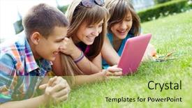  Presentation with emotion - Audience pleasing slide deck consisting of free emotion expressions - girls and their male friend backdrop and a mint green colored foreground