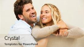  Presentation with young happy couple - Cool new slide deck with free engagement - happy young couple at home backdrop and a  colored foreground